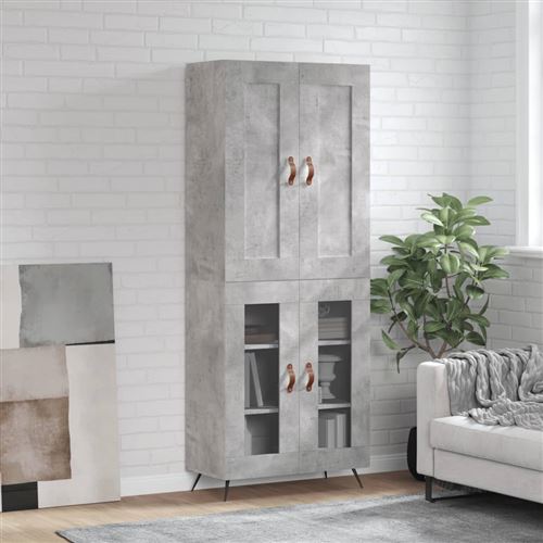Vidaxl Gris Buffet Haut, Armoire De Rangement Avec Pieds, Meuble De Rangement, Organisateur Salon Salle De Séjour, Béton Bois D'ingénierie - Image 3
