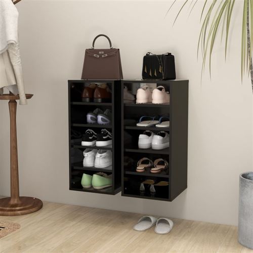Vidaxl Noir Armoires À Chaussures 2 Pcs 31,5X35x70cm Bois D Ingénierie - Image 3