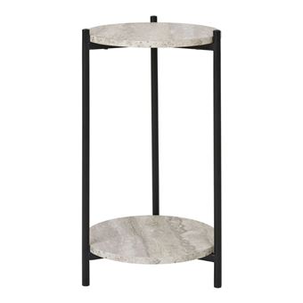 Sellette 2 plateaux en MDF imitation travertin piètement en métal noir - SELYN - ALTOBUY - 1