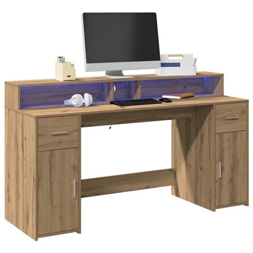 Non Communiqué Marron Bureau Avec Lumières Led Chêne Artisanal Bois D Ingénierie
