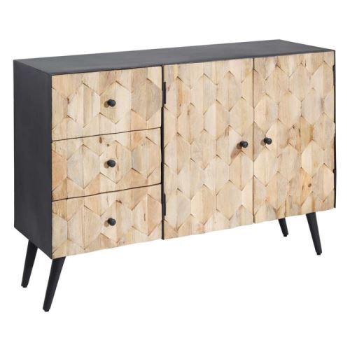 Buffet 2 portes 3 tiroirs en bois et métal gris ANTONIN