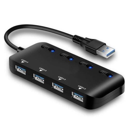 Hub USB 3.0 4 Ports USB Multiple Ultra Fin avec Voyants de Commutateurs  d'alimentation Individuels