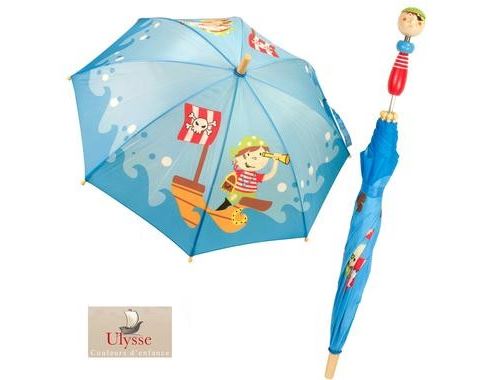 Parapluie pirate 70 cm manche en bois Cran d'arrêt enfant
