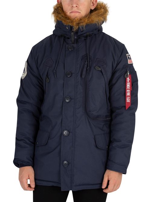 Alpha Industries Homme Veste polaire à capuche en fourrure, Bleu