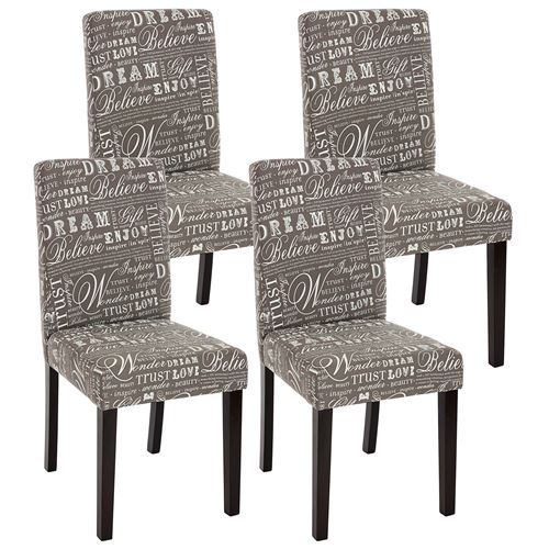 Lot de 4 chaises de séjour Littau, tissu gris words fabric, pieds foncés