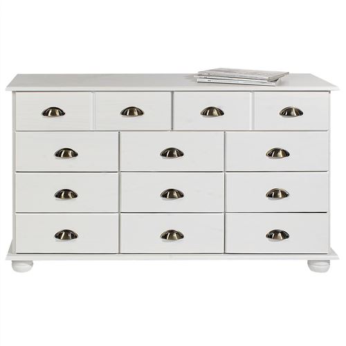 Commode apothicaire COLMAR en pin massif, 11 tiroirs, lasuré blanc
