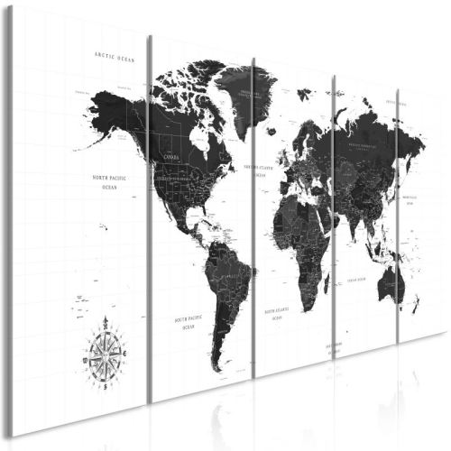 Tableau - Black and White Map (5 Parts) Narrow .Taille : 200x80