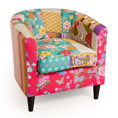 Fauteuil Bridge Patchwork - CATHY - L 63 x l 63 x H 63