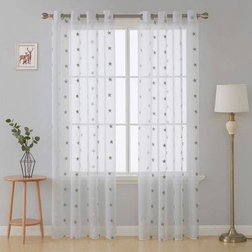 Doconovo Lot de 2 Rideaux Brodé Voilage Gris Étoile à Oeillets Rideaux Voilages Chambre 140x240cm Blanc et Gris