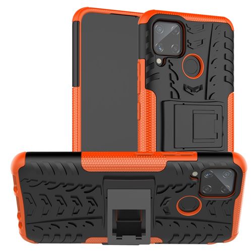 Coque en TPU hybride de pneu cool avec béquille orange pour votre Realme C15/C11