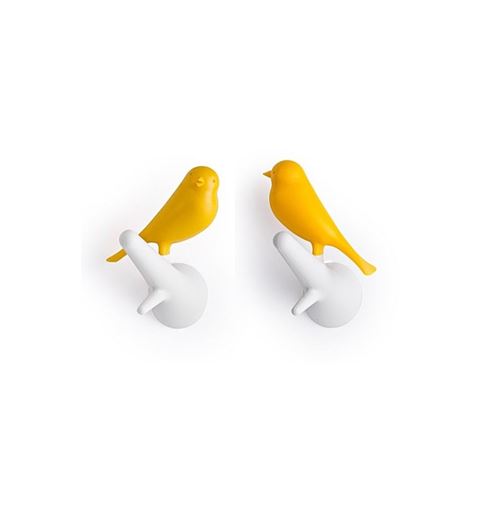 Set de 2 patères oiseaux - Blanc et jaune