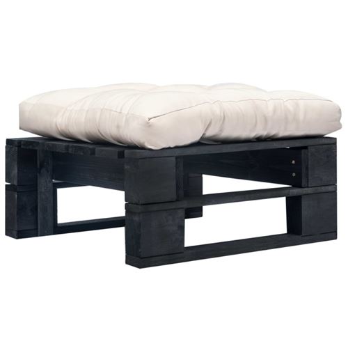 Vidaxl Noir Repose Pied Palette De Jardin Et Coussin Sable Bois