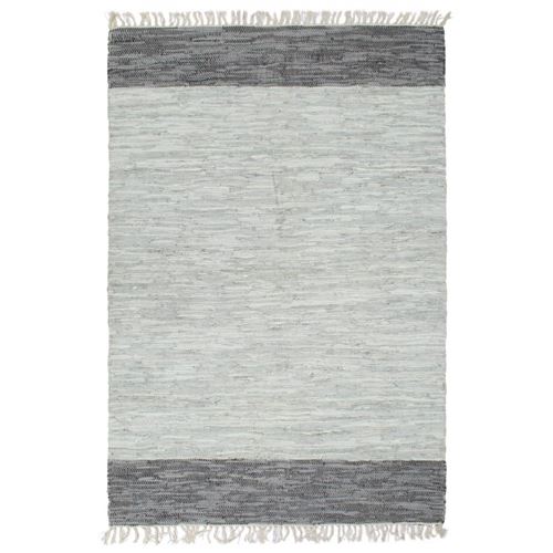 vidaXL Tapis Chindi tissé à la main Cuir 120 x 170 cm Gris