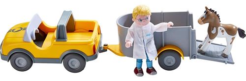 Haba - Little friends - Dierenartsauto met aanhangwagen
