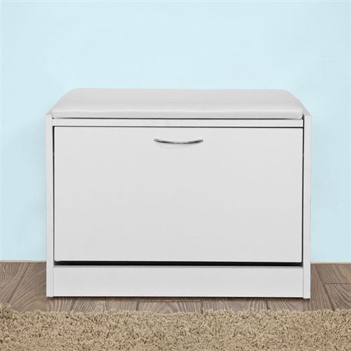 Banc Armoire à chaussures 1 abattant avec coussin, Coffre Rangement pour chaussures - Blanc SoBuy® FSR16-W