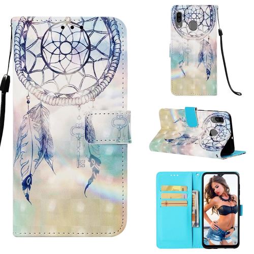 Etui en PU support motif imprimé capteur de rêves gris pour votre Samsung Galaxy A20/A30