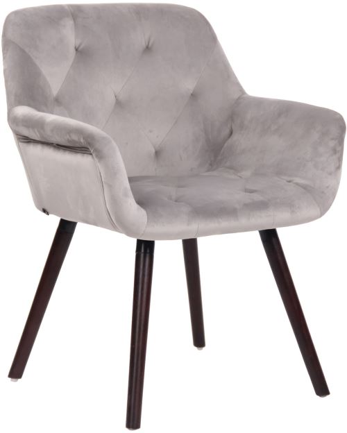 Chaise de Salle à manger Cassidy en Velours - Chaise avec accoudoirs - Piètement Bois de hêtre Café - Couleur Gris