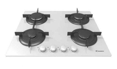 Candy CVG 64 SPB – Plaque (intégré, gaz, verre, rotatif, partie supérieure avant, 59,5 cm) Noir, Couleur Blanc