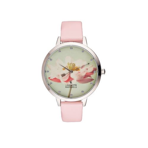 Montre Femme Charlotte Rafaelli Cadran 38mm En Steel Multicolore Et Bracelet Rose En Cuir Authentique CRF007