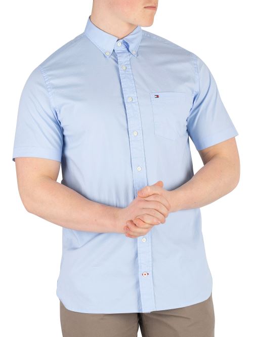 Tommy Hilfiger Homme Chemise à manches courtes en popeline stretch, Bleu