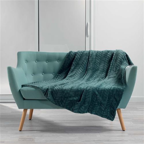 Plaid 125 x 150 cm flanelle jacquard/sherpa zema Petrole