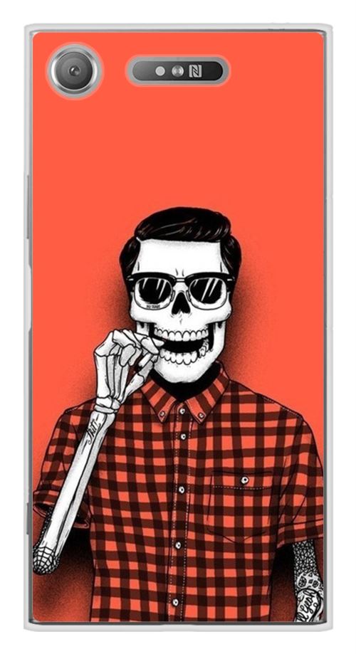 Coque en silicone imprimée compatible Sony Xperia XZ1 Skull Hipster red shirt