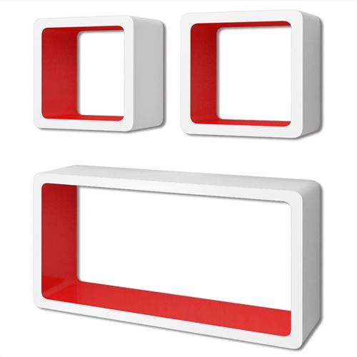 vidaXL 3 Etagères cubes murales et en MDF Blanc-Rouge pour DVD/Livres