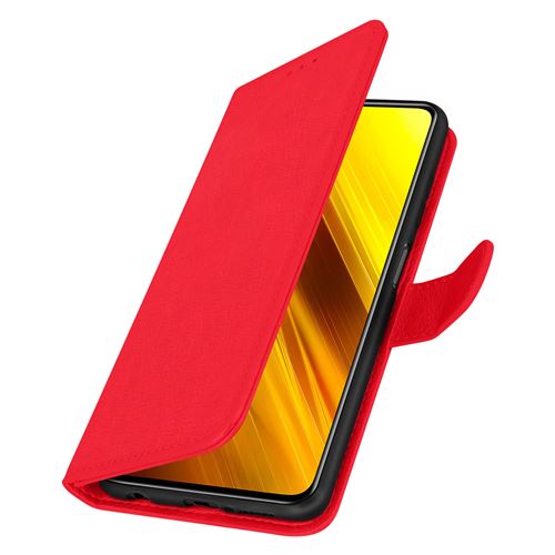Avizar Étui pour Xiaomi Poco X3 et X3 Pro Folio Intégrale Porte-carte Fonction Support Rouge