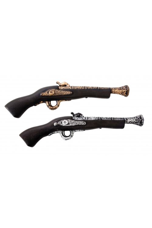 Pistolet de pirate 42cm plastique or ou argent