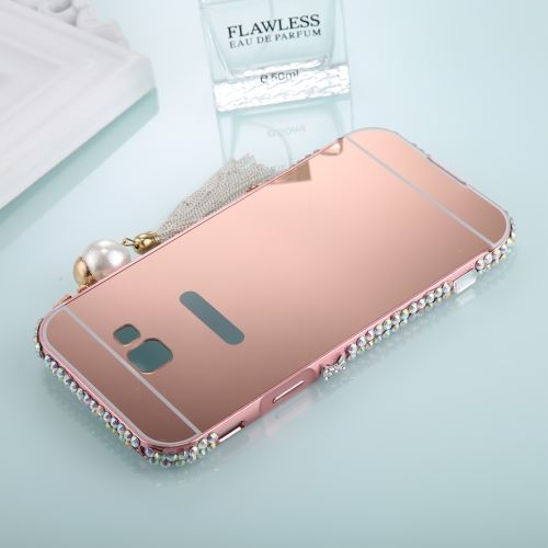 Galaxy A3 (2017) Coque Protection Plastique Rose Electroplating Mirroir Bijoux incrusté ALS46712