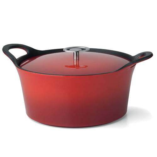 Volcan - cocotte ronde 24cm fonte de fer &eacute;maill&eacute;e rouge avec couvercle