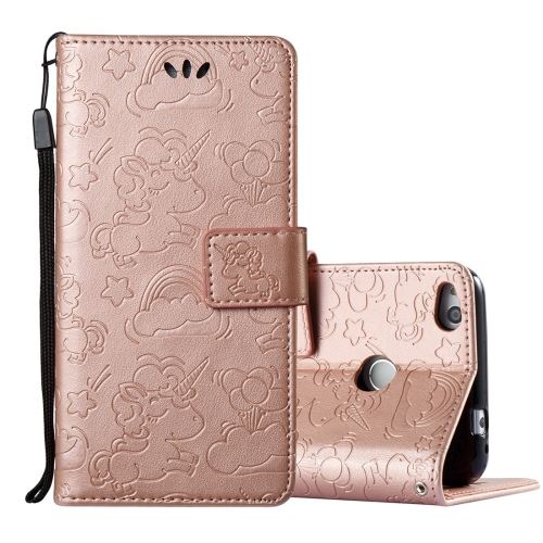 Huawei Honor P8 Lite (2017) Housse Etui Cuir PU Gravé Licorne Mignonne Rose ALS53255
