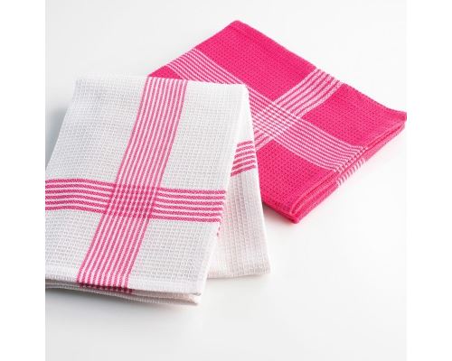 Ligne decor 2 torchons nid abeille fuchsia 50 x 70
