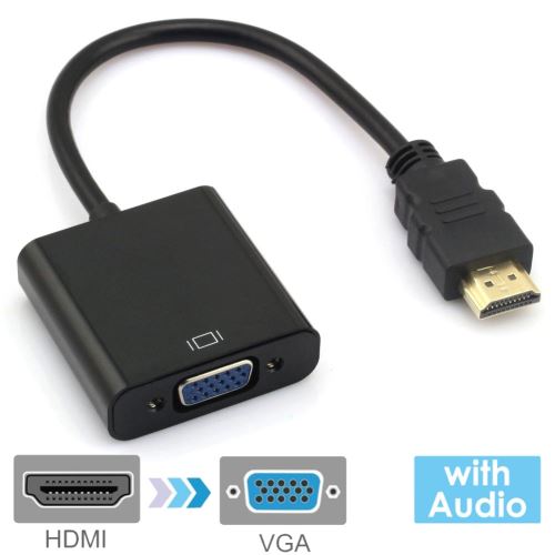 Connectique Câble & adaptateur moniteur 24cm Full HD 1080P HDMI vers VGA + câble de sortie audio pour ordinateur / DVD / décodeur numérique / ordinateur portable / téléphone portable / lecteur multimédia (noir)