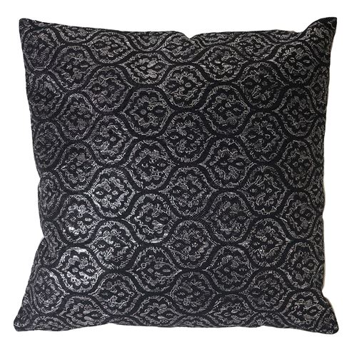 Coussin de d&eacute;coration aspect baroque noir effet brillant 45x45cm