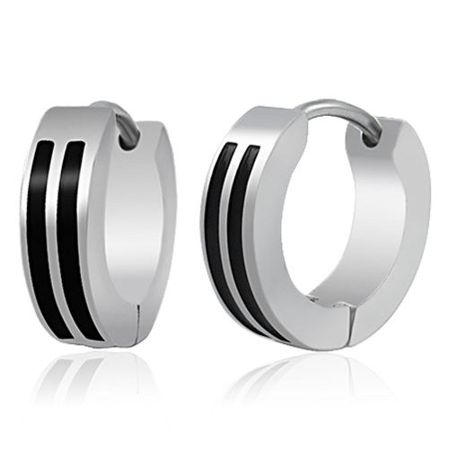 Zense - Boucles d'oreilles homme Zense en acier et émail noir strié ZE0007