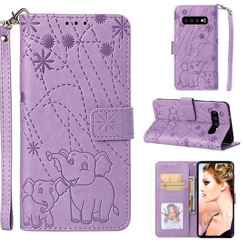 Etui en PU motif éléphant violet pour votre Samsung Galaxy S10