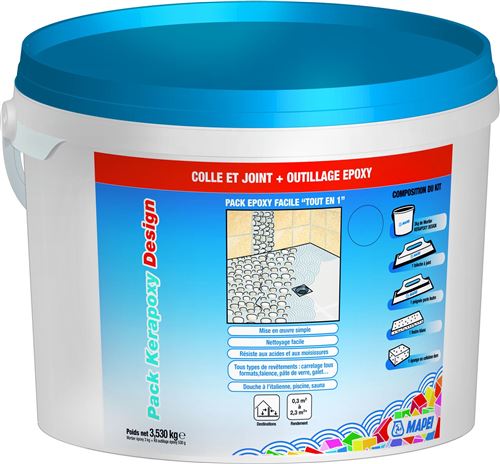 Mortier-colle pour carrelage KIT KERAPOXY DESIGN - Seau de 3 Kg - Gris argent