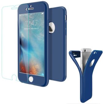 Coque Gel Silicone IPhone 6/6S Intégrale 360Full Protection Verre Trempé Couleur Bleu Etuis Housse