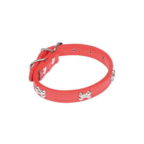 collier avec charms os en simili cuir 30*1.3cm - rouge