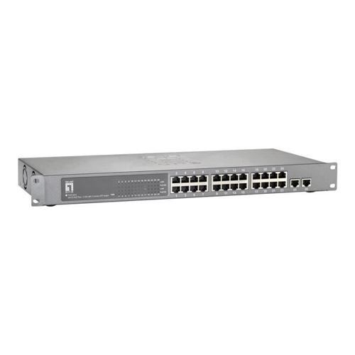 LevelOne FGP-2412W630 Commutateur 24 x 10-100 (PoE+) + 2 x SFP partagé + 2 x 10-100-1000 partagé Ordinateur de bureau, Montable…