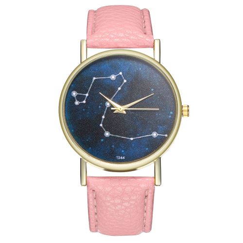 Montre Tendance Starry Galaxy 12 Constellation Coréenne Montre à Quartz Bracelet en Cuir T244-Arose
