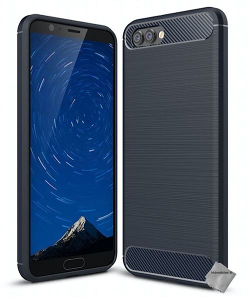 Housse etui coque silicone gel carbone pour Huawei Honor View 10 avec verre trempe - BLEU FONCE