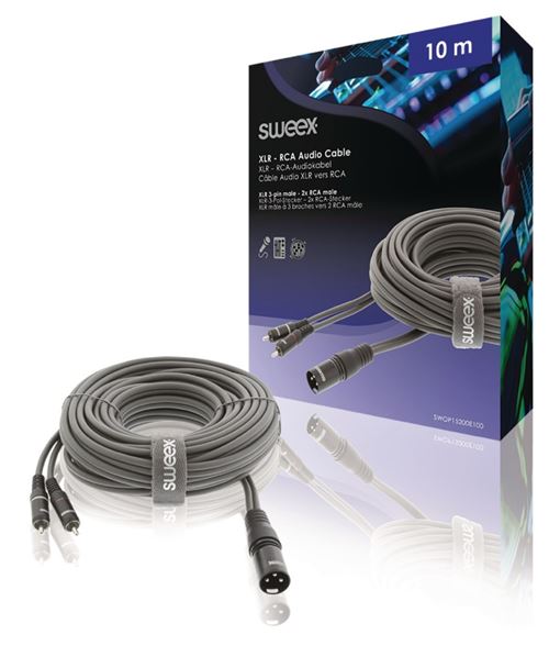 Sweex SWOP15200E100 Câble stéréo XLR XLR 3 broches mâle - 2x RCA mâle 10,0 m gris foncé