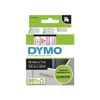 DYMO D1 - Auto-adhésif - rouge sur transparent - Rouleau (1,2 cm x 7 m) 1 cassette(s) bande d'étiquettes - pour LabelMANAGER 160, 210D, 210D Kit, 210D Kit Case, 280, 360D, 420P, 420P Kit, 500TS, PnP
