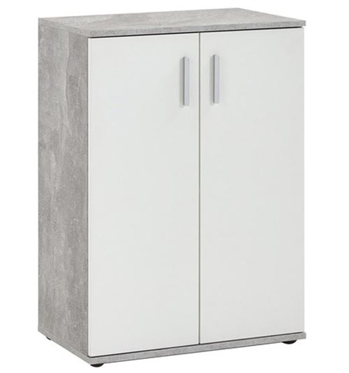 Commode coloris gris béton LA/blanc - L.60 x H.83 x P.35 cm -PEGANE-