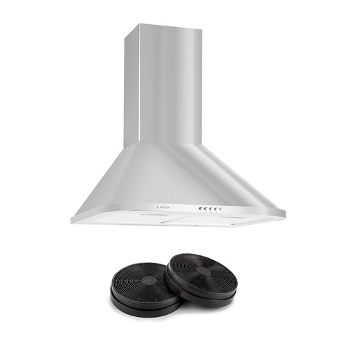 Klarstein Karajan Set Hotte aspirante murale 60 cm + 2 fitres recyclage d'air 536m³/h - inox