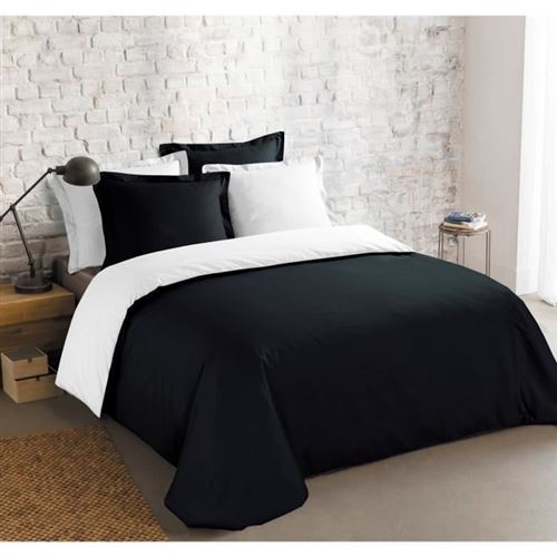 Vision Parure De Couette 100% Coton Reversible - 1 Housse De Couette 240 X 260 Cm + 2 Taies Doreiller 65 X 65 Cm - Noir Et Blanc