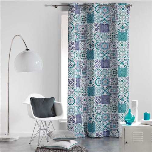 Rideau a oeillets 140 x 240 cm coton imprime persane Bleu