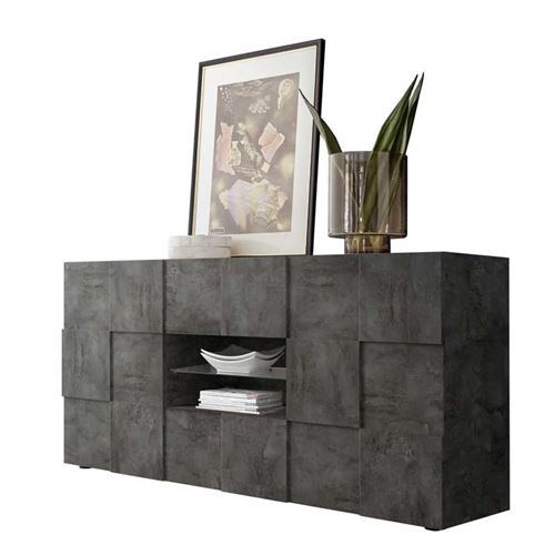 Buffet 2 portes 2 tiroirs Béton ciré foncé - TICATO